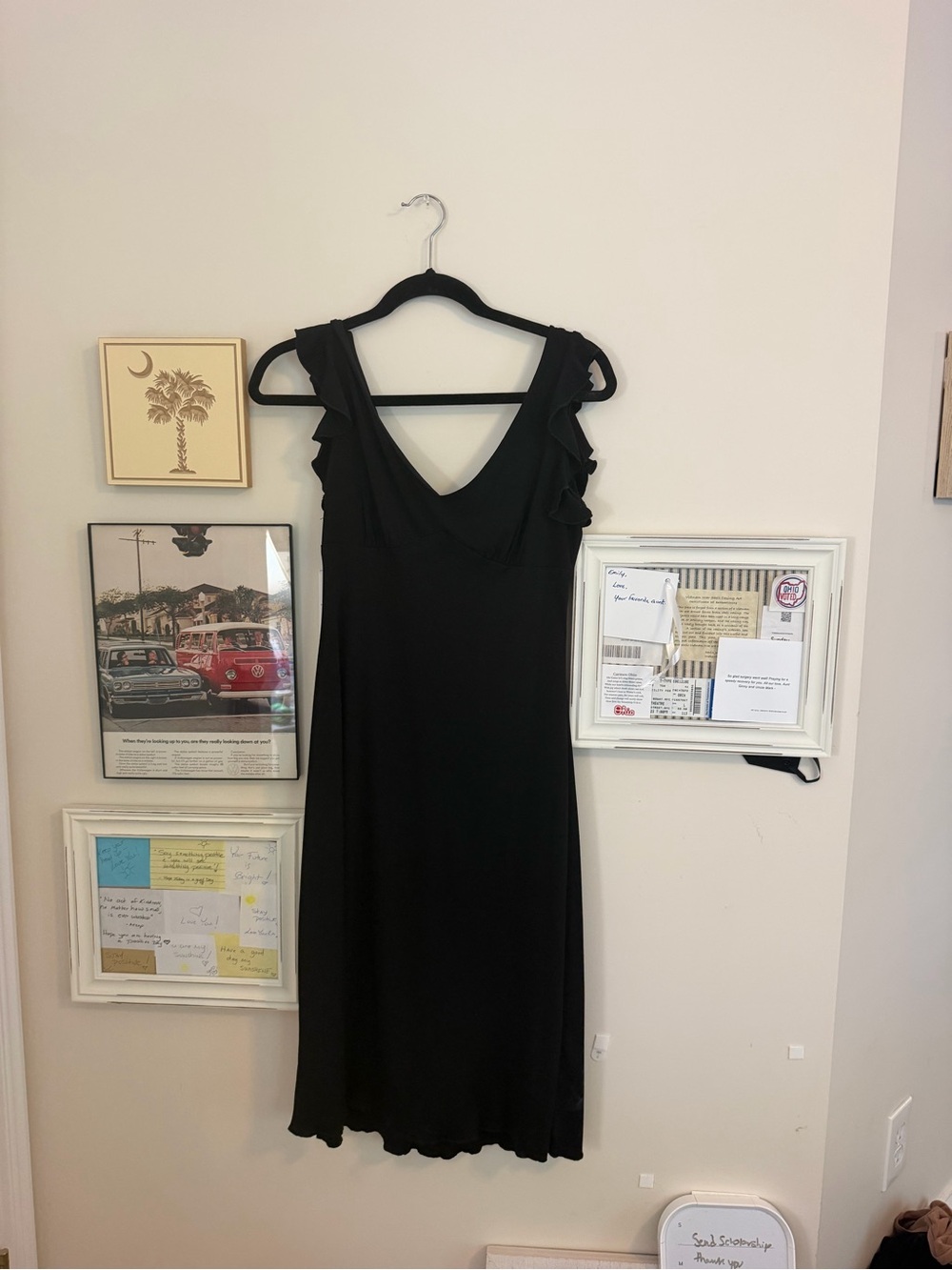 La Belle Black Ruffle-Shoulder Midi Dress